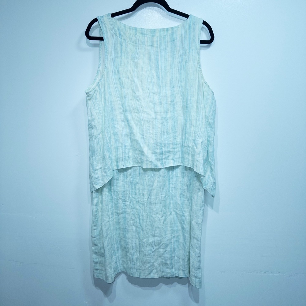 Pure J. Jill Green & Blue Striped Linen Lagenlook Shift Dress Size Large